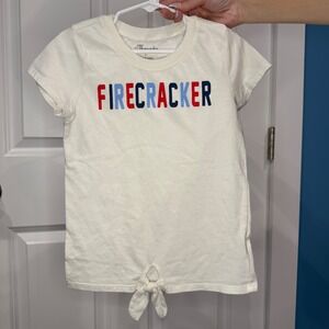 10 Threads Girls Firecracker Tie Front Graphic T-Shirt White Red Blue Size 8